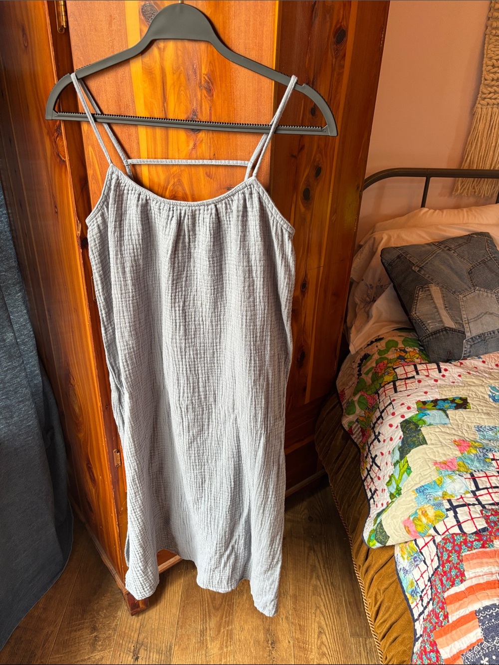 Light Gray Gauze Slip Dress with Spaghetti Straps
